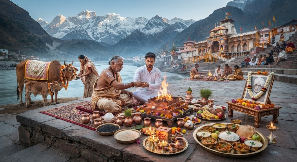 Shraddha Pitru Tarpan Puja in Badrinath with Brahmin food & cow service & deep donation