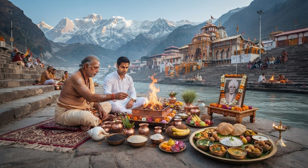 Shraddha Pitru Tarpan Puja in Badrinath with brahmin food
